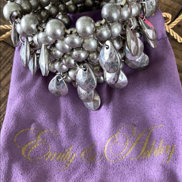 EMILY & ASHLEY JINGLE-JANGLE SILVER BEADED TEARDROPS WIDE STRETCH BRACELET 3A - Picture 3 of 3